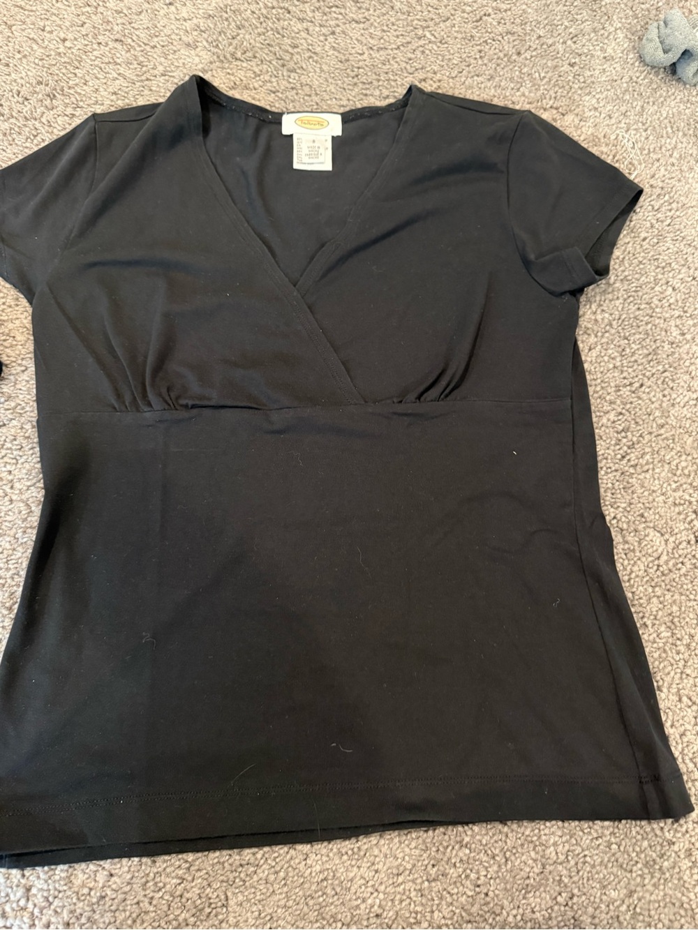 VINTAGE Talbots Black Women's V-Neck Short Sleeve Top size small